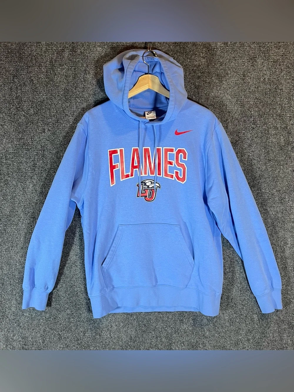 Nike Light Blue Liberty Flames Hoodie with Red Accents